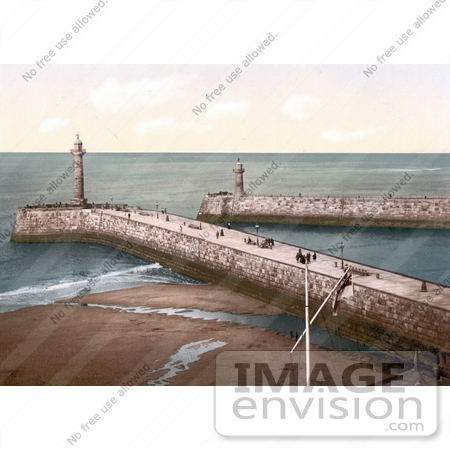 #22233 Historical Stock Photography of the Twin Piers in Whitby, North Yorkshire, England, United Kingdom by JVPD