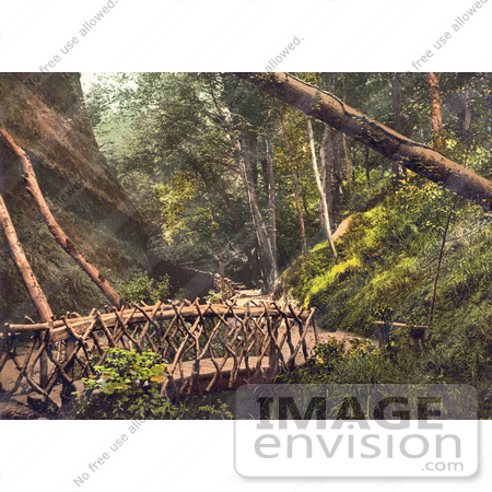 #22250 Historical Stock Photography of a Wooden Bridge and Path in Shanklin Isle of Wight England UK by JVPD
