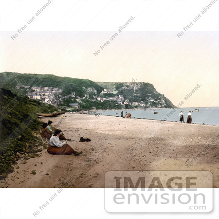 #22255 Historical Stock Photography of People on the Beach in Runswick Whitby North Yorkshire England UK by JVPD
