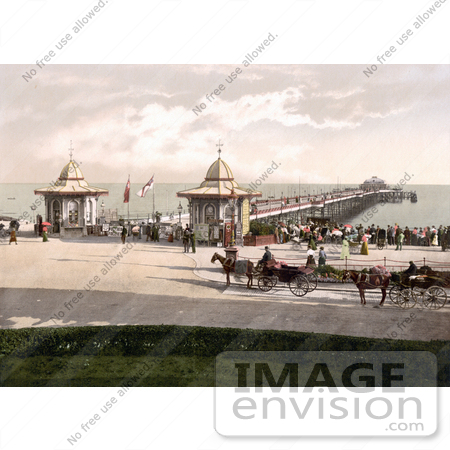 #22257 Historical Stock Photography of People and Carriages at the Worthing Pier in Worthing West Sussex England UK by JVPD