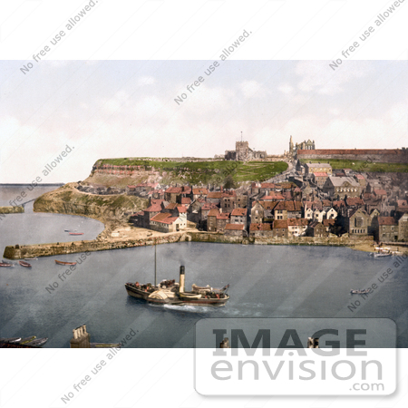 #22258 Historical Stock Photography of a Steamboat in the Harbor at Whitby North Yorkshire England UK by JVPD