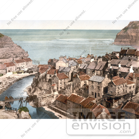 #22272 Historical Stock Photography of the Roxby Beck River Through the Village of Staithes in North Yorkshire England UK by JVPD