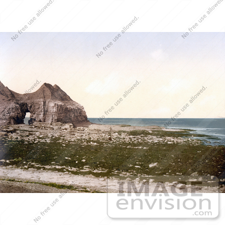 #22279 Historical Stock Photography of the Cave on the Beach of Thornwick Bay on the North Sea in Flamborough England by JVPD