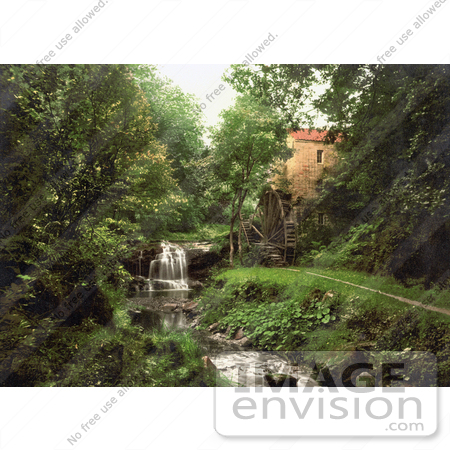 #22287 Historical Stock Photography of a Waterfall by the Wheel of Rigg Mill in Whitby North Yorkshire England UK by JVPD