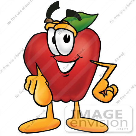 #22312 Clip art Graphic of a Red Apple Cartoon Character Pointing at the Viewer by toons4biz