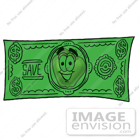 #22313 Clip art Graphic of a Red Apple Cartoon Character on a Dollar Bill by toons4biz