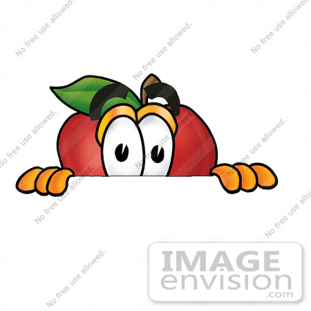 #22333 Clip art Graphic of a Red Apple Cartoon Character Peeking Over a Surface by toons4biz