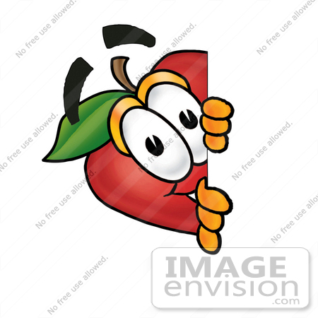 #22340 Clip art Graphic of a Red Apple Cartoon Character Peeking Around a Corner by toons4biz