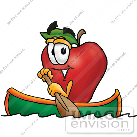 #22342 Clip art Graphic of a Red Apple Cartoon Character Rowing a Boat by toons4biz