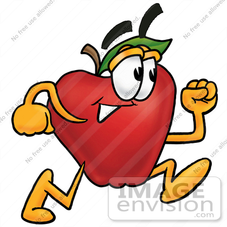 #22343 Clip art Graphic of a Red Apple Cartoon Character Running by toons4biz