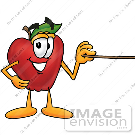 #22347 Clip art Graphic of a Red Apple Cartoon Character Holding a Pointer Stick by toons4biz