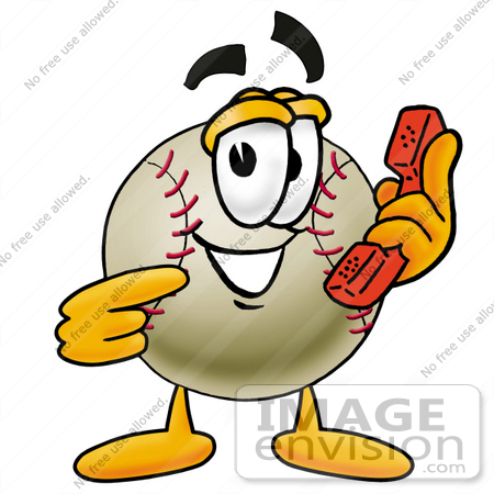 #22361 Clip art Graphic of a Baseball Cartoon Character Holding a Telephone by toons4biz