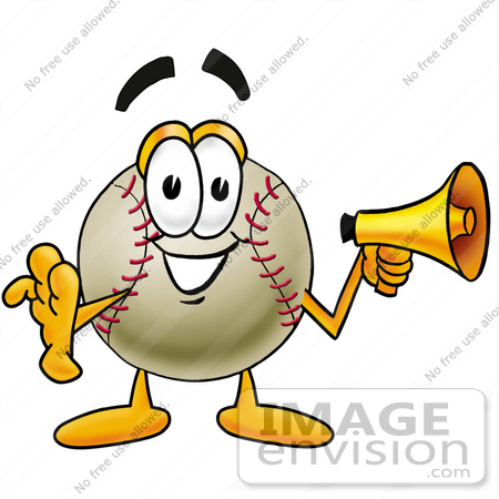#22365 Clip art Graphic of a Baseball Cartoon Character Screaming Into a Megaphone by toons4biz
