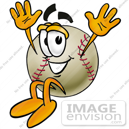 #22367 Clip art Graphic of a Baseball Cartoon Character Jumping by toons4biz