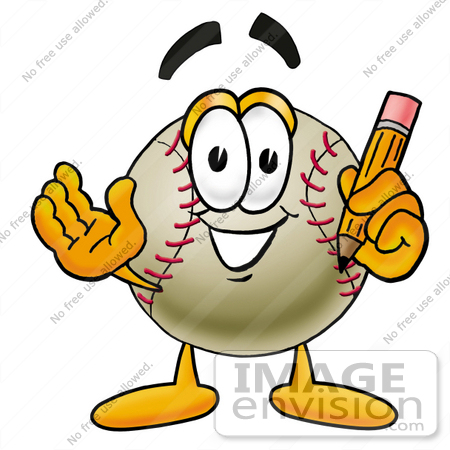 #22372 Clip art Graphic of a Baseball Cartoon Character Holding a Pencil by toons4biz