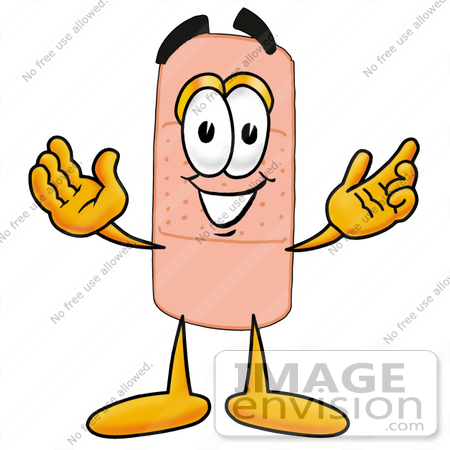 #22387 Clip art Graphic of a Bandaid Bandage Cartoon Character With Welcoming Open Arms by toons4biz