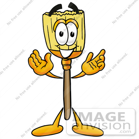 #22390 Clip Art Graphic of a Straw Broom Cartoon Character With Welcoming Open Arms by toons4biz