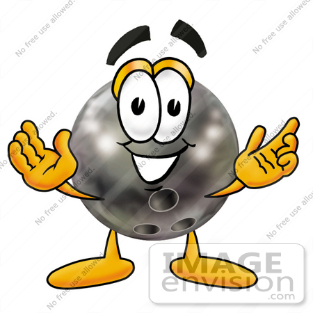 #22394 Clip Art Graphic of a Bowling Ball Cartoon Character With Welcoming Open Arms by toons4biz