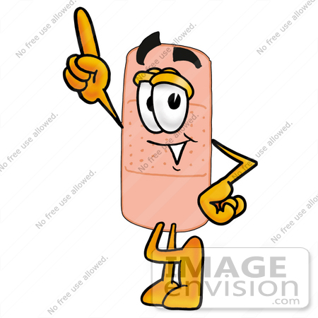#22408 Clip art Graphic of a Bandaid Bandage Cartoon Character Pointing Upwards by toons4biz
