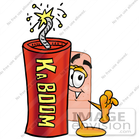 #22414 Clip art Graphic of a Bandaid Bandage Cartoon Character Standing With a Lit Stick of Dynamite by toons4biz
