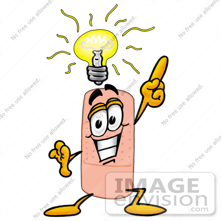 #22426 Clip art Graphic of a Bandaid Bandage Cartoon Character With a Bright Idea by toons4biz