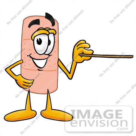 #22439 Clip art Graphic of a Bandaid Bandage Cartoon Character Holding a Pointer Stick by toons4biz