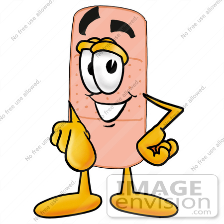 #22440 Clip art Graphic of a Bandaid Bandage Cartoon Character Pointing at the Viewer by toons4biz