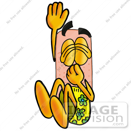 #22441 Clip art Graphic of a Bandaid Bandage Cartoon Character Plugging His Nose While Jumping Into Water by toons4biz