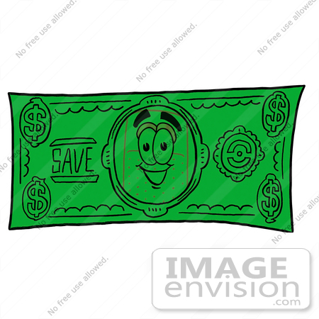 #22456 Clip art Graphic of a Bandaid Bandage Cartoon Character on a Dollar Bill by toons4biz