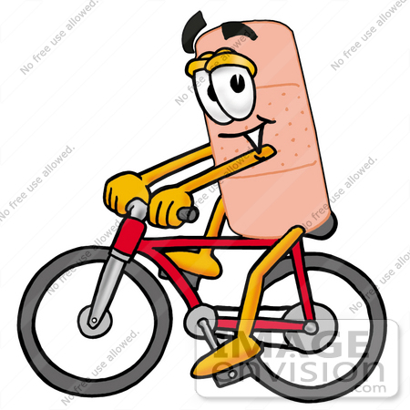 #22467 Clip art Graphic of a Bandaid Bandage Cartoon Character Riding a Bicycle by toons4biz
