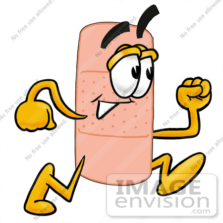 #22471 Clip art Graphic of a Bandaid Bandage Cartoon Character Running by toons4biz
