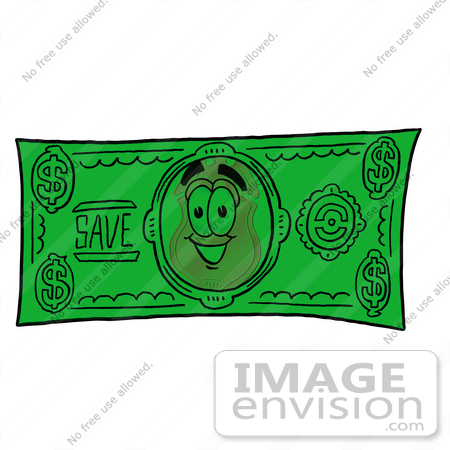 #22496 Clip art Graphic of a Gold Law Enforcement Police Badge Cartoon Character on a Dollar Bill by toons4biz