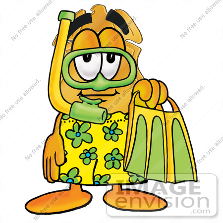 #22503 Clip art Graphic of a Gold Law Enforcement Police Badge Cartoon Character in Green and Yellow Snorkel Gear by toons4biz