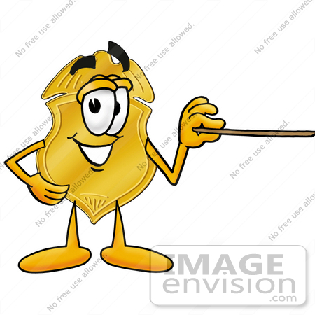 #22510 Clip art Graphic of a Gold Law Enforcement Police Badge Cartoon Character Holding a Pointer Stick by toons4biz