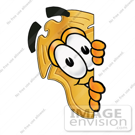 #22517 Clip art Graphic of a Gold Law Enforcement Police Badge Cartoon Character Peeking Around a Corner by toons4biz