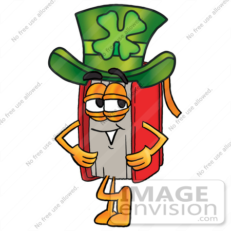 #22543 Clip Art Graphic of a Book Cartoon Character Wearing a Saint Patricks Day Hat With a Clover on it by toons4biz