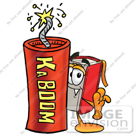 #22544 Clip Art Graphic of a Book Cartoon Character Standing With a Lit Stick of Dynamite by toons4biz