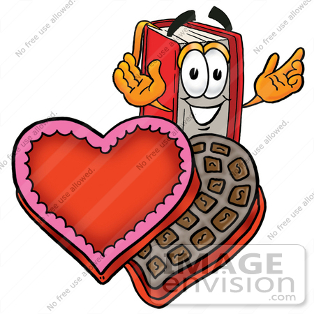 #22545 Clip Art Graphic of a Book Cartoon Character Holding a Red Rose on Valentines Day by toons4biz