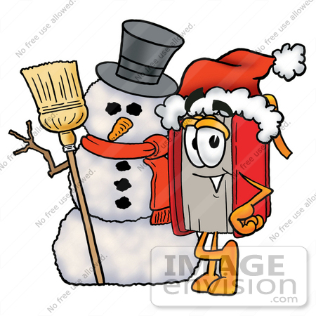 #22565 Clip Art Graphic of a Book Cartoon Character With a Snowman on Christmas by toons4biz