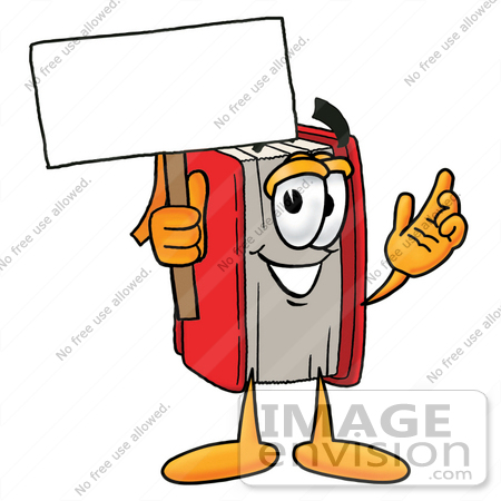 #22584 Clip Art Graphic of a Book Cartoon Character Holding a Blank Sign by toons4biz