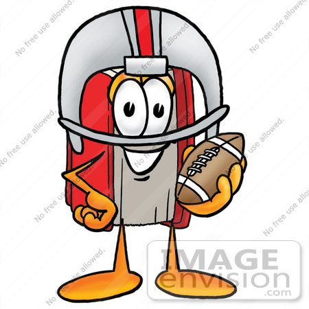 #22600 Clip Art Graphic of a Book Cartoon Character in a Helmet, Holding a Football by toons4biz