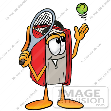 #22603 Clip Art Graphic of a Book Cartoon Character Preparing to Hit a Tennis Ball by toons4biz