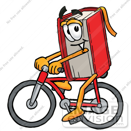 #22605 Clip Art Graphic of a Book Cartoon Character Riding a Bicycle by toons4biz