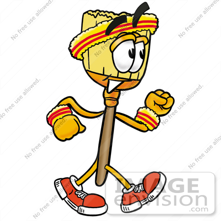 #22653 Clip Art Graphic of a Straw Broom Cartoon Character Speed Walking or Jogging by toons4biz