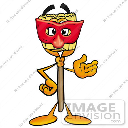 #22665 Clip Art Graphic of a Straw Broom Cartoon Character Wearing a Red Mask Over His Face by toons4biz