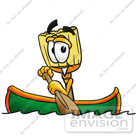 #22678 Clip Art Graphic of a Straw Broom Cartoon Character Rowing a Boat by toons4biz