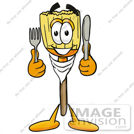 #22698 Clip Art Graphic of a Straw Broom Cartoon Character Holding a Knife and Fork by toons4biz