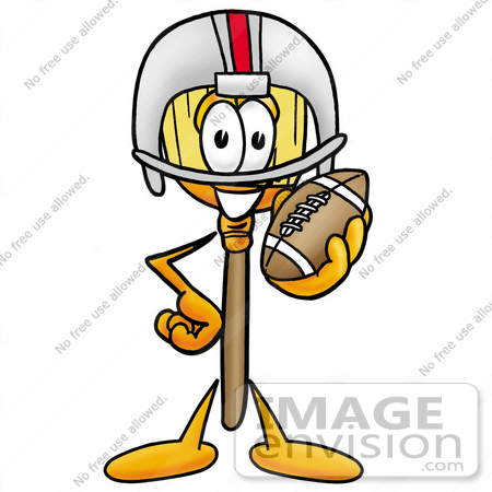 #22701 Clip Art Graphic of a Straw Broom Cartoon Character in a Helmet, Holding a Football by toons4biz