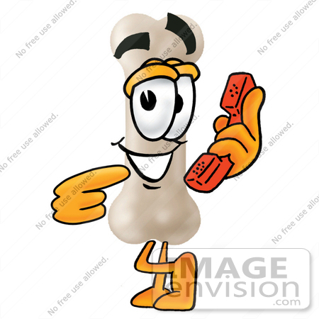#22709 Clip art Graphic of a Bone Cartoon Character Holding a Telephone by toons4biz