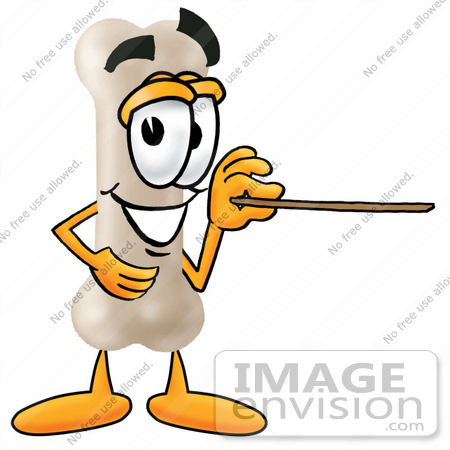#22714 Clip art Graphic of a Bone Cartoon Character Holding a Pointer Stick by toons4biz